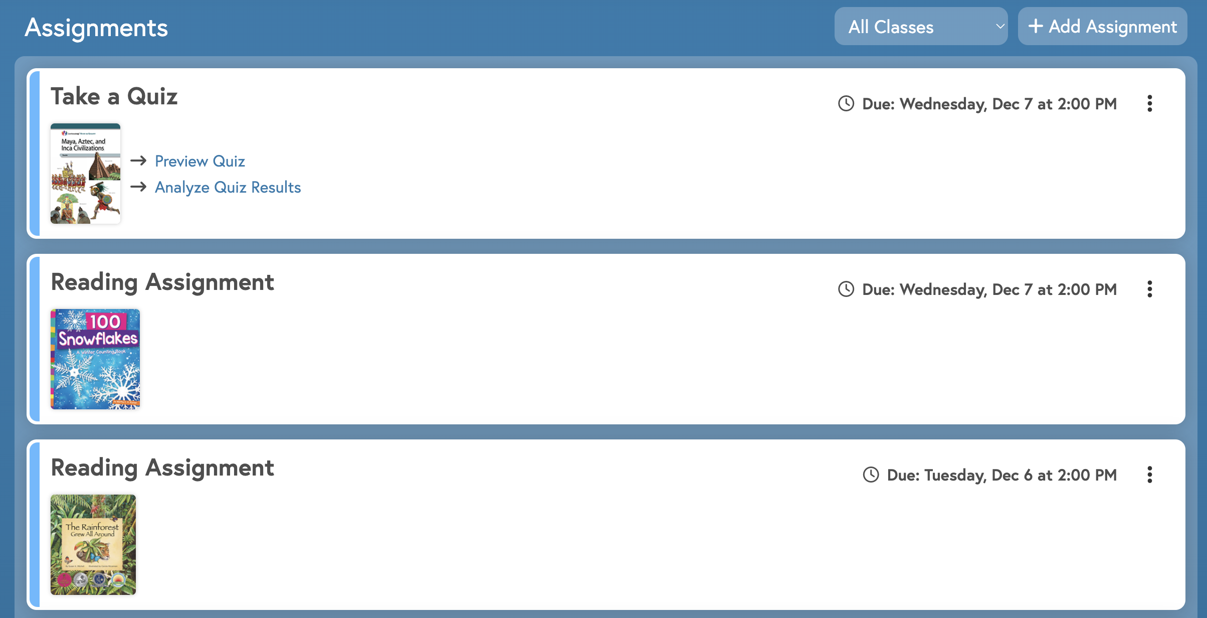 Screenshot of the assignments widget